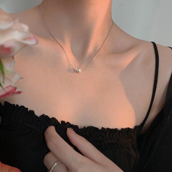 

chains 925 sterling silver pearl pendant necklace for women simple beads choker clavicle chain delicate classic female wedding jewelry