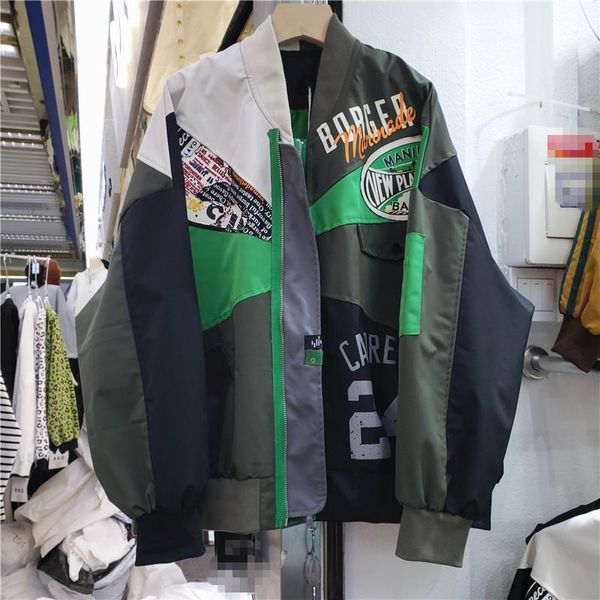 

women's jackets korean patchwork print baseball jacket women long sleeve outerwear autumn fashion loose color contrast short coat femal, Black;brown