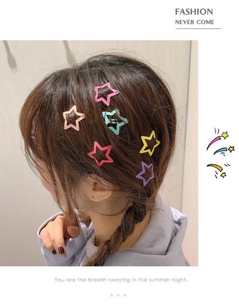

kids star hair clips girl accessories colorful head wear geometric hairpins female fashion headwear cute acccessories, Slivery;white