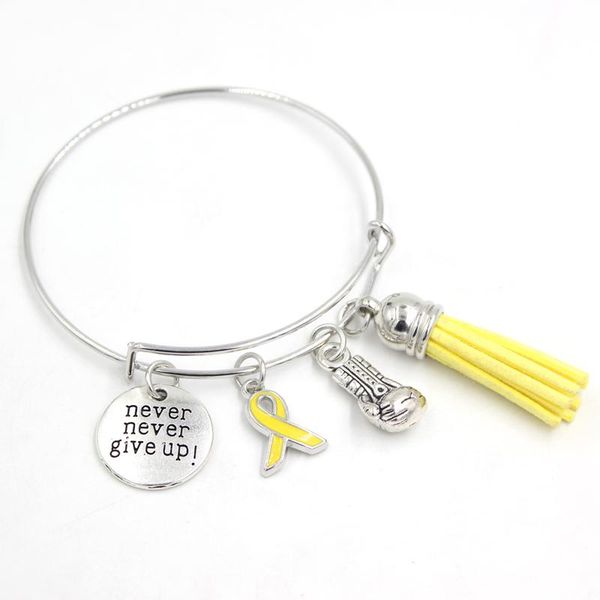 

wholesale 10pcs cancer awareness bangle bracelet jewelry yellow ribbon fighting box gloves endometriosis for women girl charm bracelets, Golden;silver