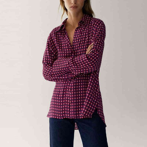 

spring women casual geometric print blouse turn down collar loose long sleeve female simple office shirts nx9878 210525, White