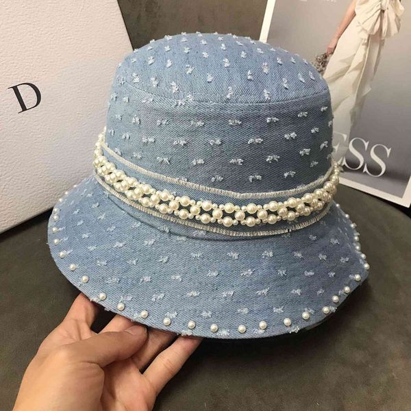 

summer new handmade pearl cowboy fisherman's hat for children, Black;white