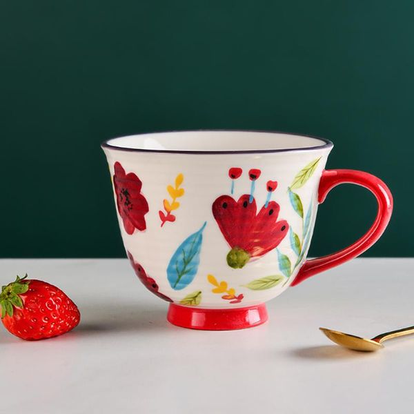 

hand-painted ceramic breakfast pot larger capacity 350ml pastoral style milk oat coffee mug cup underglaze pottery home cups mugs