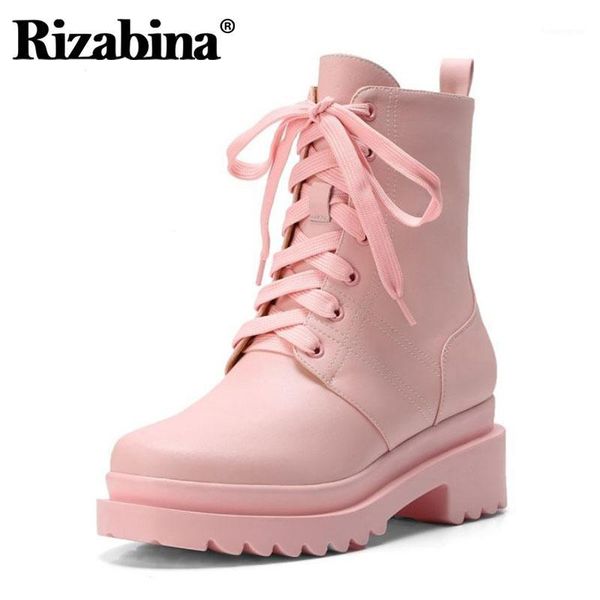 

boots rizabina women short real leather cross strap fashion platform high heel winter shoes woman warm boot size 33-401, Black