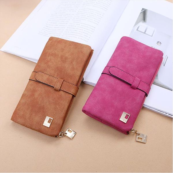 

brand designer faux suede women wallets matte leather long clutch ladies purse fashion card holder female wallet carteira, Red;black