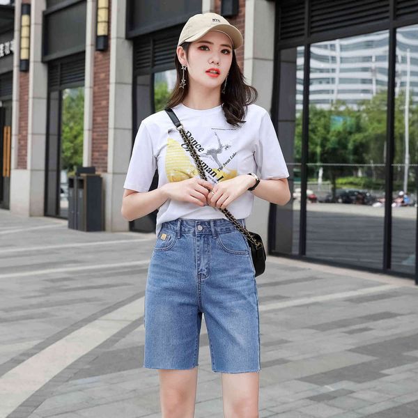 

jeans thin tall waist plus size woman tight five-point fringe denim girly washed shorts summer, Blue