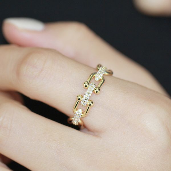 

korean style exquisite u-shaped with diamond inlaid ring, Silver