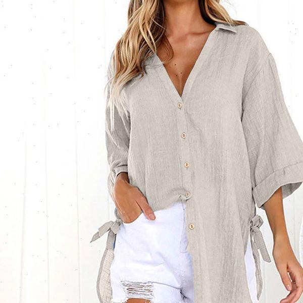 

womens shirts 38 women yellow blouse loose cotton linen buttons solid long shirt ladies split bow tied summer casual, White