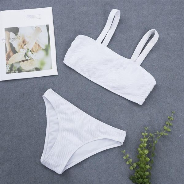 

women's swimwear swimming bikinis women solid padded 2 piece set bandeau de bain 2021 femme push up beach sport bathing clothes s  l x, White;black