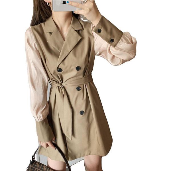 

women's trench coats stitching sleeves coat fashion women spring autumn windbreaker korea single-breasted with belt k423, Tan;black