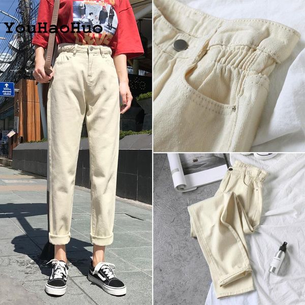 

white high waist jeans pants women loose vintage harem boyfriends mujer chic black plus size 2021 casual women's, Blue