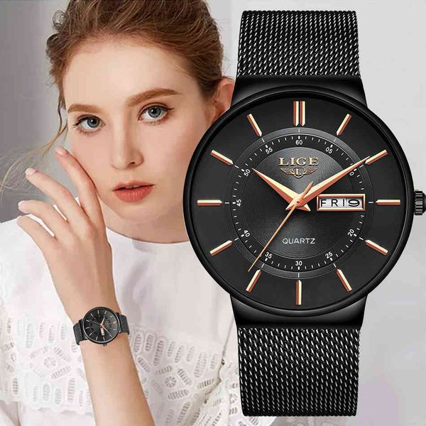 

women watches lige brand luxury ultra thin bracelet wrist watch female mesh strap waterproof quartz clock relogio femininos, Slivery;brown