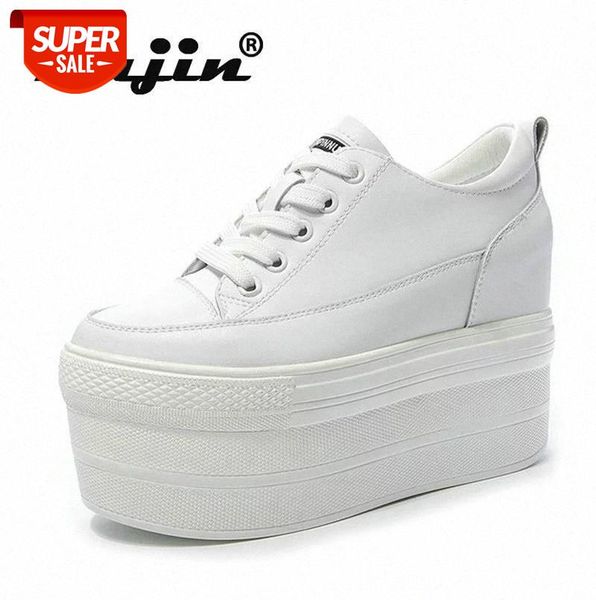 

fujin 2021 new fall women's vulcanized shoes leather thick-soled small white lace-up sponge heels increase casual #ug1p