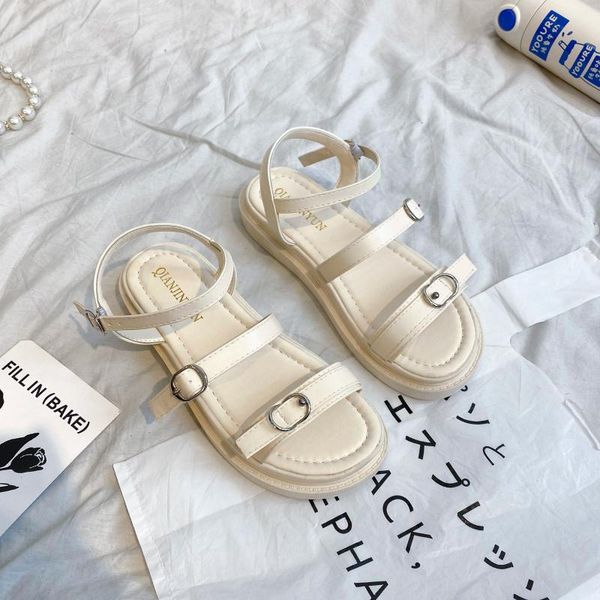 

sandals women 2021 summer beige casual shoes black fashion ankle buckle strap flat comfortable sport