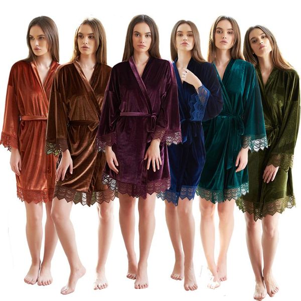 

women's sleepwear 2021 velvet robe bride bridesmaid robes warm winter bathrobe bath women wedding bridal, Black;red