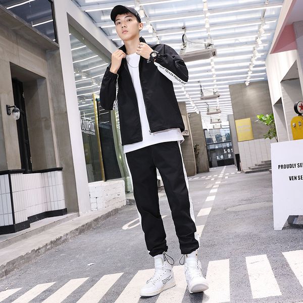 

men's tracksuits autumn hip hop 2 pieces set mens tracksuit casual printed suits stand collar sweatshirts men jacket and pants 0qv7, Gray