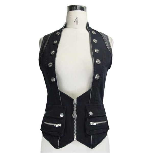 

women's vests steampunk women cotton waistcoat gothic rock back bandage vest lace-up casual outwears, Black;white