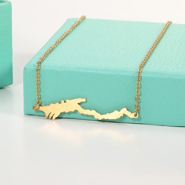 

chokers europe and america map pendant necklace fashion stainless steel necklaces for women men charm ethnic jewelry friend couple gift, Golden;silver