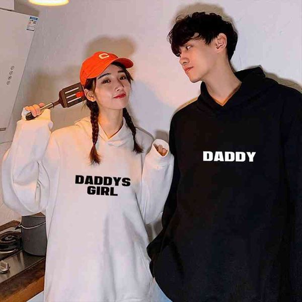 

autumn korean style couple hoodies matching long sleeve jumper outfits sweats daddys girl hoodie women men sweatshirts, Black