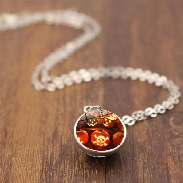 

pendant necklaces lacoogh fashion women men halloween pumpkin taro glass ball necklace jewelry charms crystal leather chain gifts, Silver