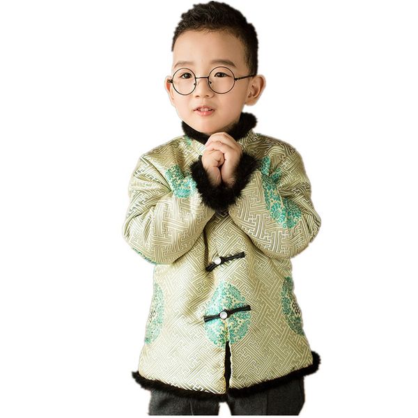 Kinder Mantel Fleece Tang Anzug für Baby Junge China Kleid Kleidung Outfits Oberbekleidung Jungen Jacke Outfits Traditionelle Kleidungsstücke 210413