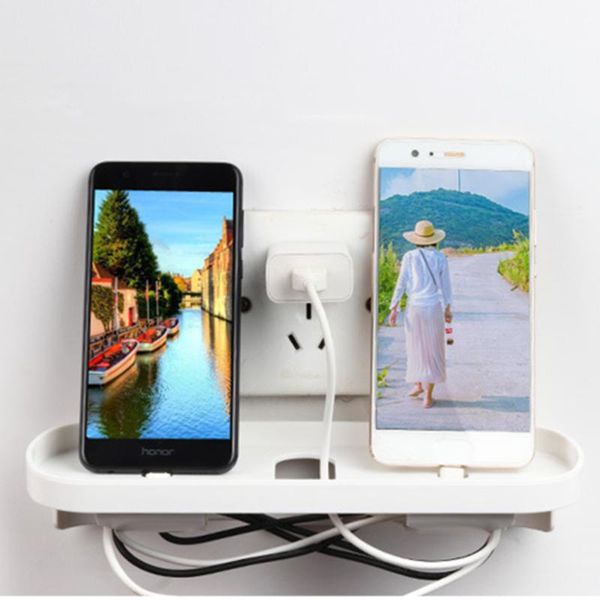 

hooks & rails bedside charging shelf organizer rack floating nightstand storage for tablet phone stand holder switch socket wall outlet