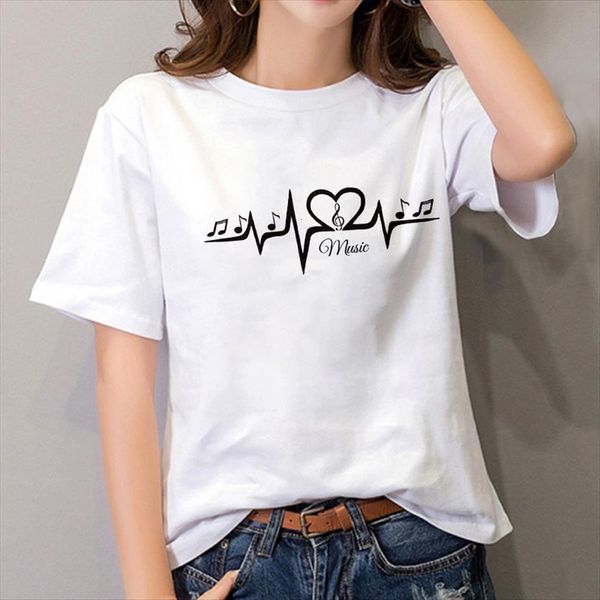 

harajuku white creative musical notes women printing casual summer short sleeve female shirt clothing