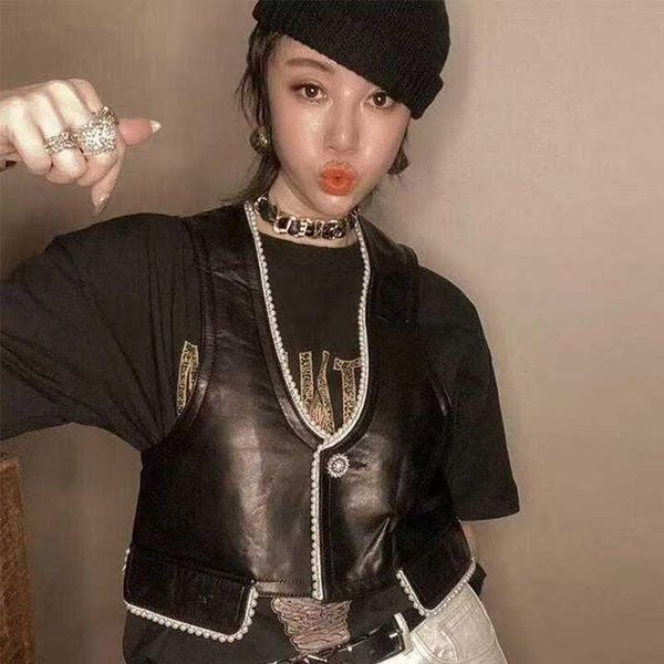 

women's leather & faux women natural vest genuine fashion autunm winter lady 100% sheepskin jackets sleeveless soft high quality, Black