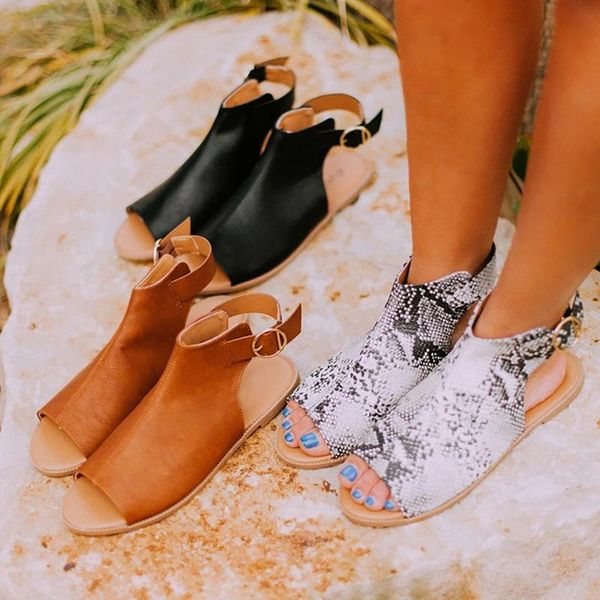 

women pu leather gladiator sandals flat ankle peep toe summer shoes size, Black