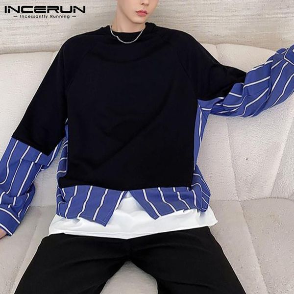 

men's hoodies & sweatshirts 2021 men handsome south korean style loose fake two-piece stitching contrast sleeve long-sleeved sweater s, Black