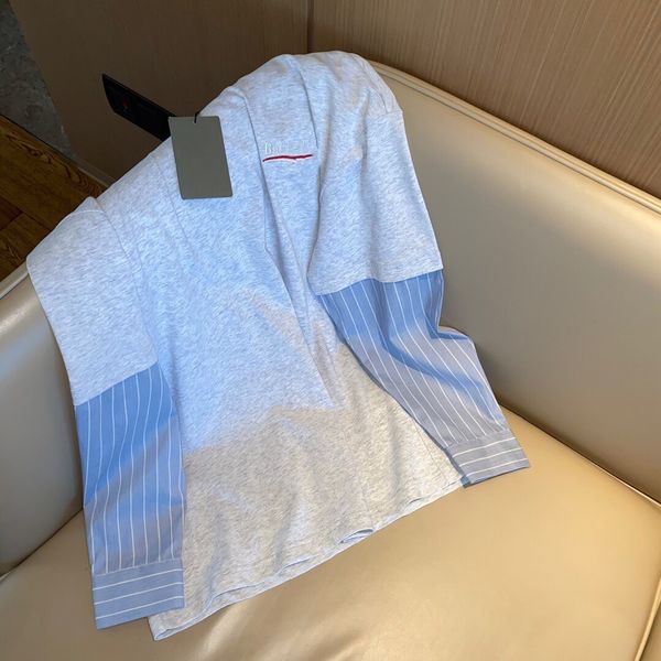 

2021 autumn tear down fake two casual t-shirts round neck loose and comfortable, White