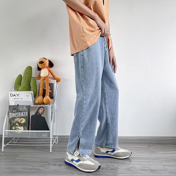 

men's jeans summer wide-leg fashion retro grey/blue baggy casual men streetwear loose hip-hop straight denim trousers mens