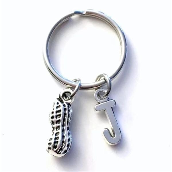 

keychains handmade peanut key chain, food keyring, gift for lovers charm initial letter birthday present small chain, Silver