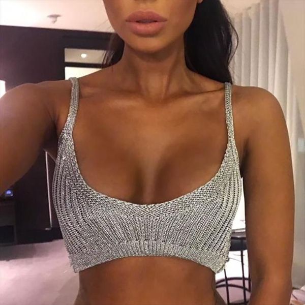 

low cut hollow womens tanks solid backless gold silver knit crop summer fashion streetwear bottoming vest, White