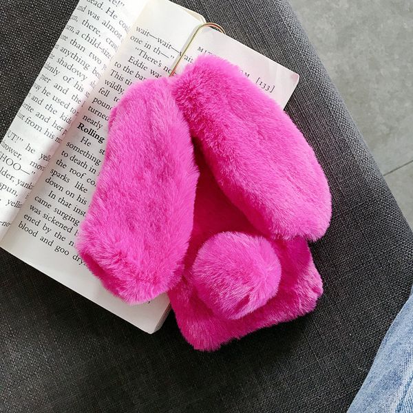 

plush solid color rabbit ears phone cases for iphone 12 11 pro promax x xs max 7 8 plus