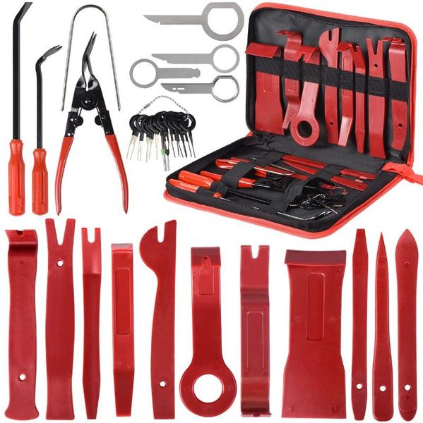 

professional hand tool sets car trim removal kit auto door panel for dash center console installation and remover 19-38pcs(red)