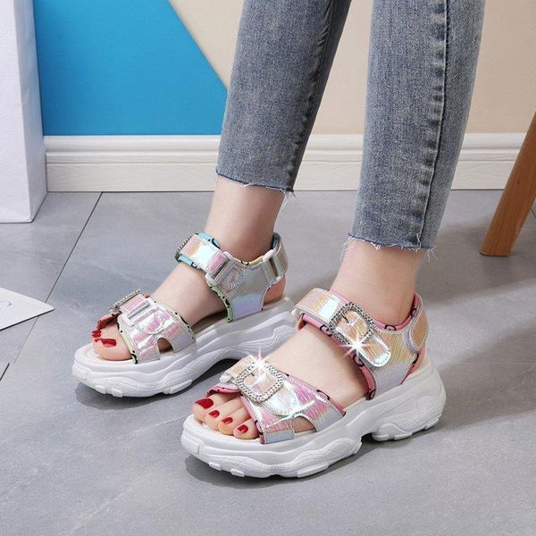 

womens platform wedge sandal summer chunky sandals high heels shoes female buckle flash casual woman sport dress, Black