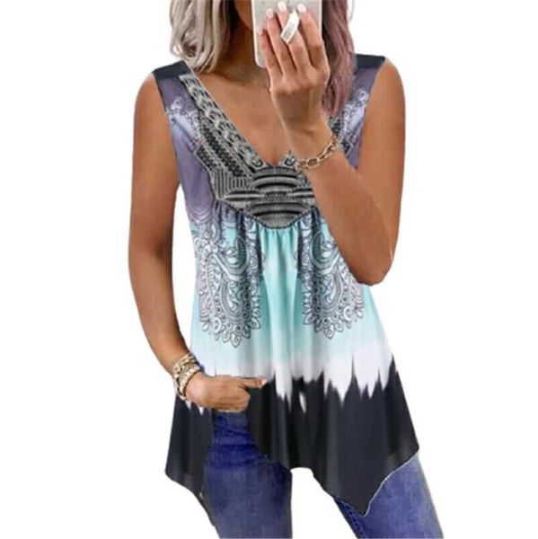 

women's t-shirt 2021 summer irregular women t shirt sleeveless pullover blusa vintage printed vest casual loose streetwear, White