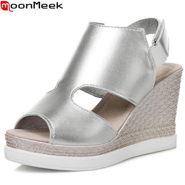 

moonmeek big size 34-43 women sandals peep toe platform wedges shoes summer classic high heels ladies 2021, Black