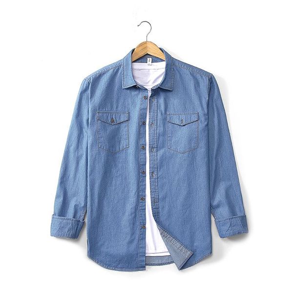 

men's casual shirts spring and autumn washed soft cotton denim shirt men's fit bagging, White;black