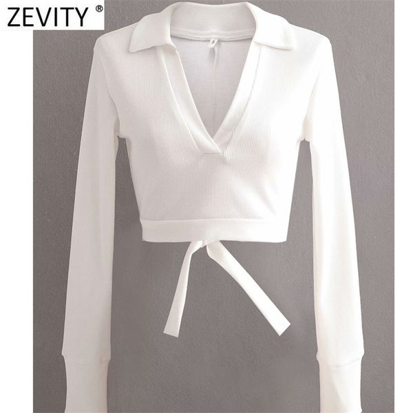 

women v neck long sleeve hem bow tied chic camis tank ladies backless knitted slim t-shirt casual short ls9011 210420, White