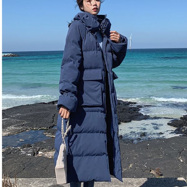 

women's down & parkas [ewq] winter jacket thick casual solid color zipper loose fashion long temperament women cotton clothes 3ac255 wk, Black