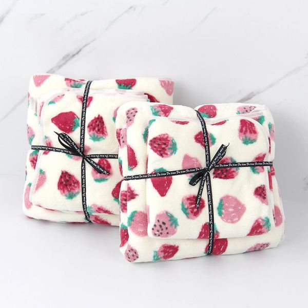 

towel coral fleece set rectangle soft face strong water absorption bathing towels strawberry printed kids adults handtuch