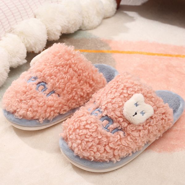 

winter women home slippers cute bear coral plush cotton shoes female fluffy soft slider slipper warm indoor bedroom footwear new, Black