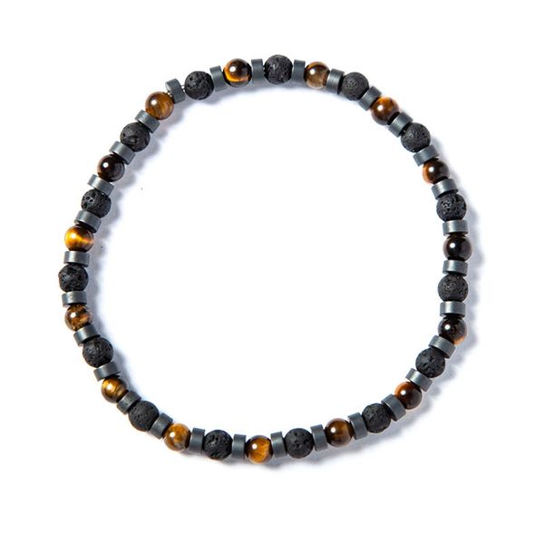 

bracelet 5mm yellow tiger eye mixed volcanic stone men's and women's hematite, Golden;silver
