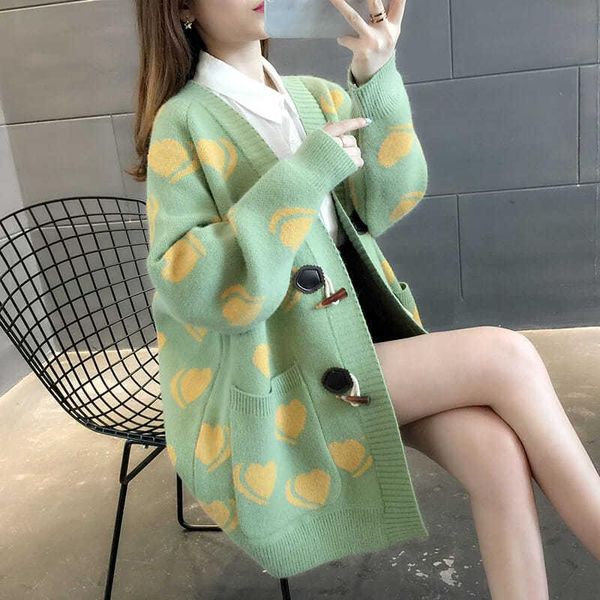 

women's knits & tees 2021 spring loose medium length sweater v-neck cardigan jacket korean version with top, White