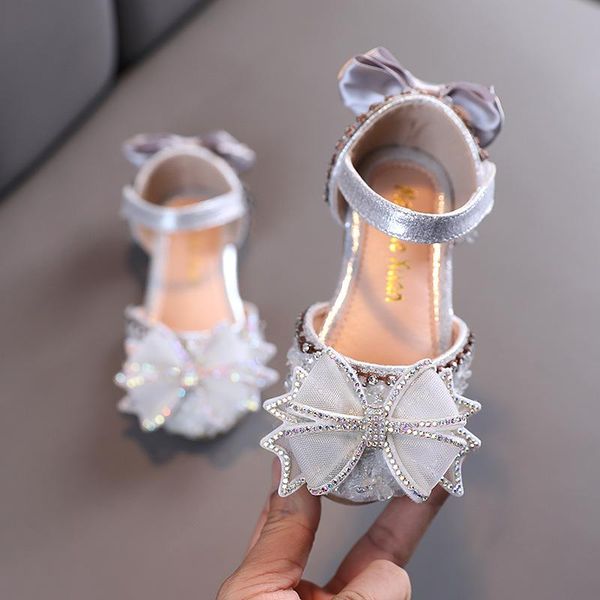 

sandals kids rhinestone summer children beach bow girls princess shoes fashion flats dance performance e863, Black;red