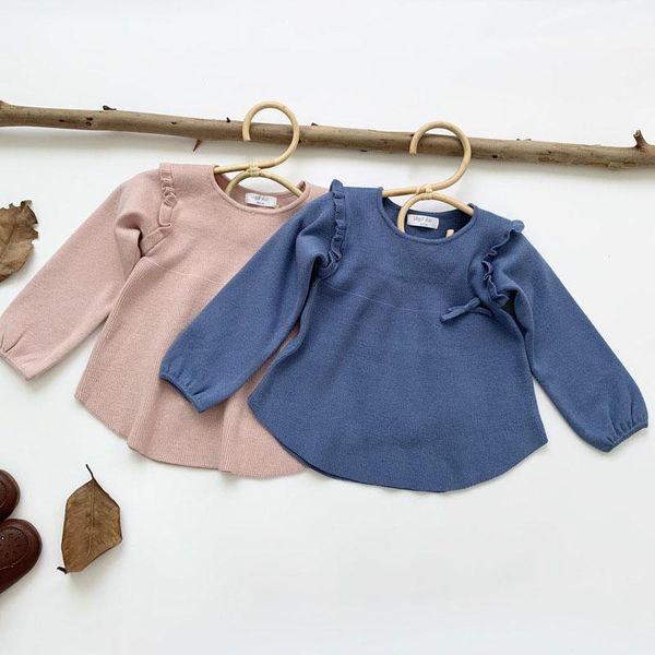 

pullover kids girls long sleeve knit sweater children clothing autumn winter baby puff sweaters, Blue