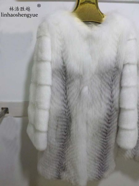 

women's fur & faux linhaoshengyue mink sleeve really natural coat, Black