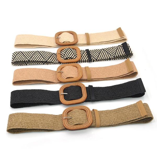 

belts vintage women rope braiding belt square buckle skirt knitted waist hand-woven elastic, Black;brown